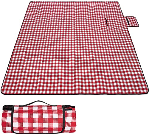 MIRACOL Picnic Blanket, 80" x 80" Extra Large Waterproof Sandproof Outdoor Blanket for 4-6 Adults, Foldable Portable Plaid Beach Rug Mat for Park Picnics Camping Travel Outdoor Concerts (Red)