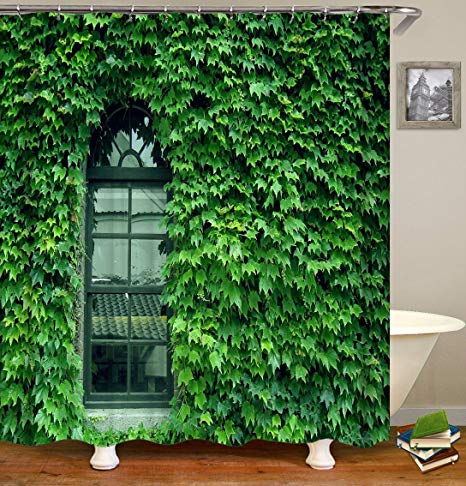 Green Boston ivy Shower Curtain Set, Thick Polyester Fabric, Mildew Mold Resistant Waterproof Machine Washable, 72 X 72 inch