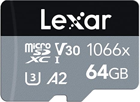 Lexar Professional 1066x 64GB microSDXC UHS-I Card w/SD Adapter Silver Series, Up to 160MB/s Read (LMS1066064G-BNANU)