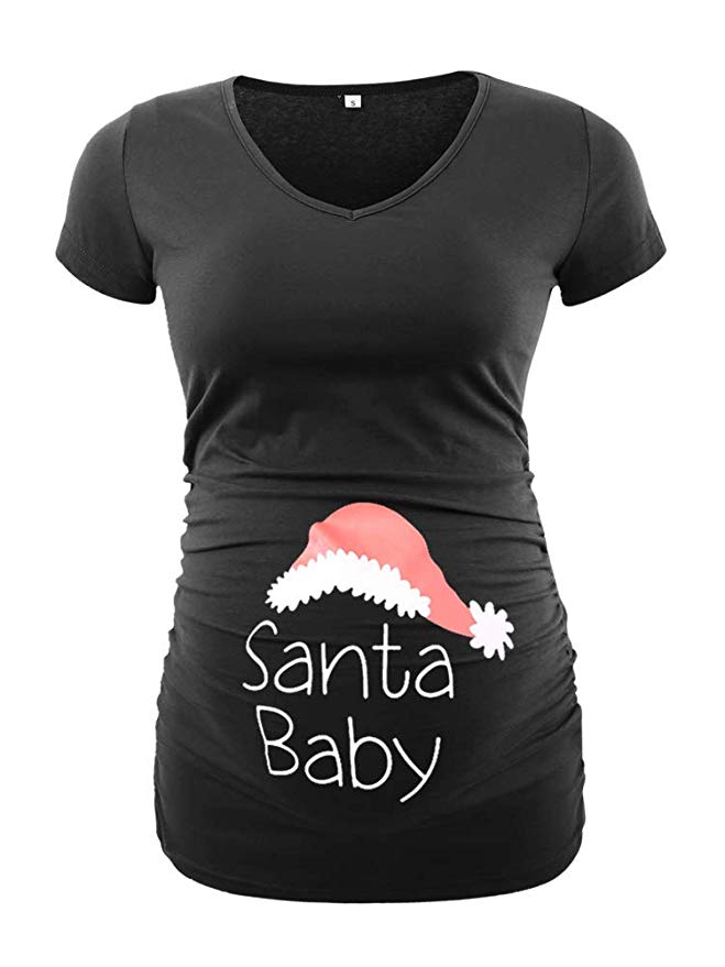Pinkydot Women's V Neck T Shirt Classic Side Ruched Pregnancy Maternity T-Shirt Tops