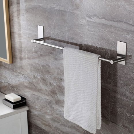 Self Adhesive 27.55-Inch Bathroom Towel Bar Brushed SUS 304 Stainless Steel Bath Wall Shelf Rack Hanging Towel Stick On Sticky Hanger Contemporary Style