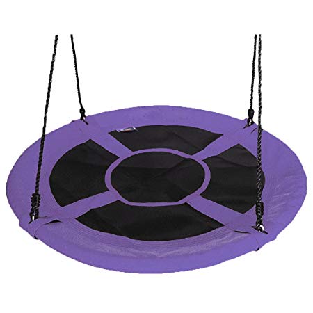 Hi Suyi 100cm Disc Giant Nest Web Rope Hanging Tree Swing Seat Set Heavy Duty Easy to Set Up For Kids Children Adult Outdoor Backyard Garden Large Size Purple