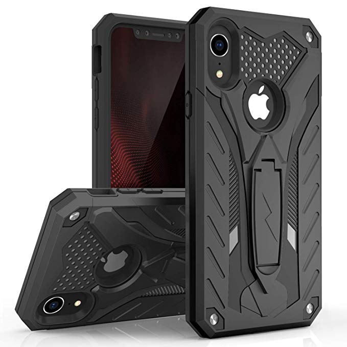 Zizo Static Series Compatible with iPhone XR Case Military Grade Drop Tested with Built in Kickstand (Black/Black)