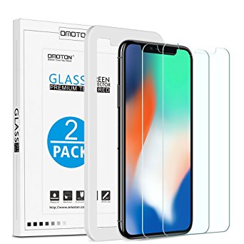 [2 Pack] OMOTON iPhone X/10 Screen Protector, Tempered Glass with Scratch Resist, No Bubbles, Crystal Clear, High Sensitivity for iPhone X/10, Easy Application with Self-Installation Tool