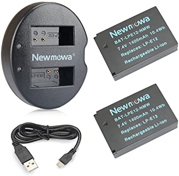 Newmowa LP-E12 Battery (2-Pack) and Dual USB Charger for Canon LP-E12 and Canon EOS M, EOS Rebel SL1, EOS 100D