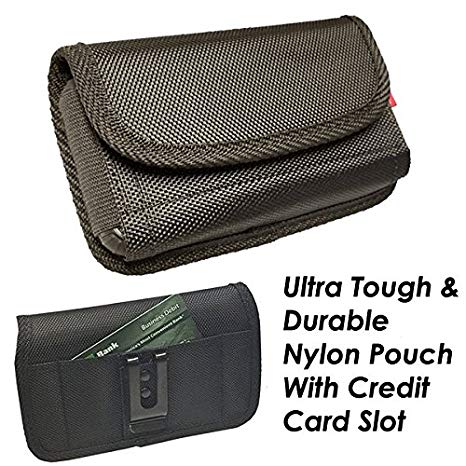 Samsung Galaxy S9/S8/S7/S6 Horizontal Durable Nylon Pouch Wallet Case with Card Slot and Metal Belt Loop Holster (Great Fits Slim Hybrid Single Layer Protective TPU Cover Or Naked Phone)(Hor Ny)