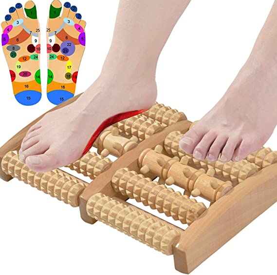 ALINK Dual Foot Massager Roller, Relieve Plantar Fasciitis, Heel, Aches and Pains, Wooden Acupressure Massage Tool Upgraded Large-Size