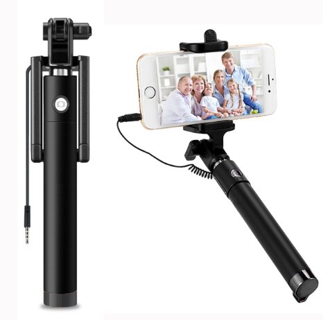 Selfie Stick, HONG111, WIRED FOLDABLE Mini Monopod Mobile Phone Holder For iPhone 6S 6 5S Samsung / HTC Univesal (black)