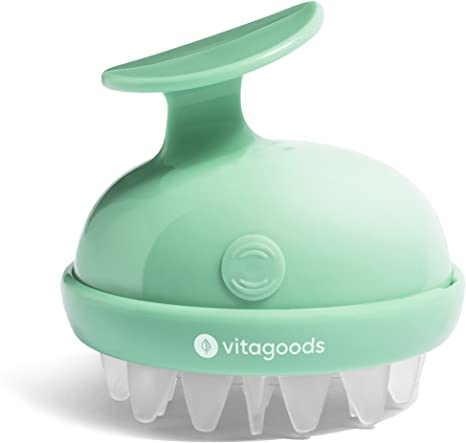Vitagoods Scalp Massaging Shampoo Brush - Handheld Vibrating Massager, Water-Resistant Device - Lucite Green