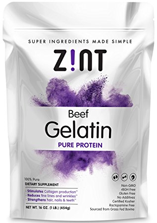 Zint Gelatin: Grass-Fed, Non-GMO Beef Protein Supplement 1 lb (Pack of 2)