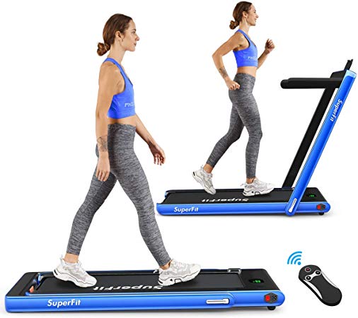 Goplus 2 in 1 Folding Treadmill, 2.25HP Under Desk Electric Treadmill, Installation-Free, with Bluetooth Speaker, Remote Control and LED Display, Walking Jogging Machine for Home/Office Use