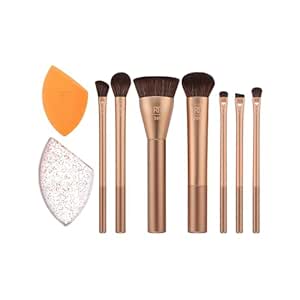 Real Techniques Wrapped In Glow Brush   Sponge 9 Piece Holiday Gift Set, Complete Makeup Brush Set, Foundation Sponge, Seamless Blending & Travel Case, Stocking Stuffer, Limited Edition, Latex-Free