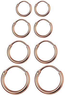 LOYALLOOK 4 Pairs Stainless Steel Basic Small Large Endless Hoop Earrings Silver Golden Rose Tone Hoop Earrings 10-20MM