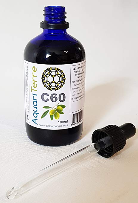 C60 Carbon Oil - 100ml Finest Quality Pure Carbon 60 99.9+% Fully Saturated in Cold Pressed Low Acidity Organic Extra Virgin Olive Oil - by AquariTerre