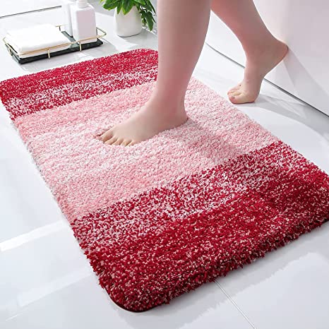 OLANLY Luxury Bathroom Rug Mat, Extra Soft and Absorbent Microfiber Bath Rugs, Non-Slip Plush Shaggy Bath Carpet, Machine Wash Dry, Bath Mats for Bathroom Floor, Tub and Shower, 32x20, Red