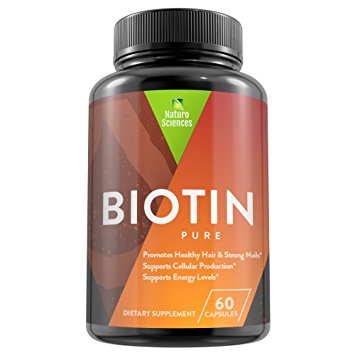 Pure Biotin High Potency 10,000mcg Dietary Supplement By Naturo Sciences - Promotes Healthy Hair & Strong Nails - Supports Cellular Production - Boosts Energy Levels – 60 Capsules Made In The USA