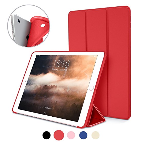 iPad 9.7 Inch iPad Air Case, DTTO Ultra Slim Lightweight Smart Case Trifold Cover Stand with Flexible Soft TPU Back Cover for for Apple iPad Air iPad 5 [Auto Sleep/Wake],Red