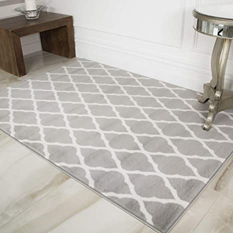 Milan Soft Touch Grey Brown Taupe Classic Grey Trellis Geometric Print Rug 160 cm x 230cm