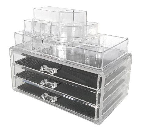 Sodynee Acrylic Makeup organizer Cosmetic organizer Jewelry and Cosmetic Storage Display Boxes Two Pieces Set3 Drawer makeup storage  Lipstick Liner Brush Holder