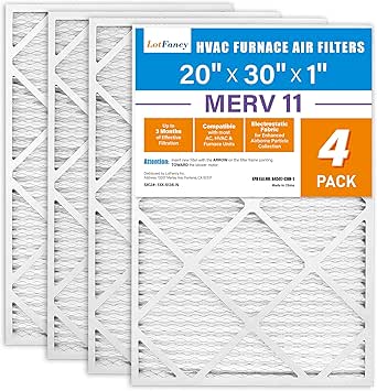 LotFancy 20x30x1 Air Filters, MERV 11 AC Furnace Filters, 4 Pack Pleated Air Conditioner HVAC Filters (Actual Size: 19.75 x 29.75 x 0.75 Inches)