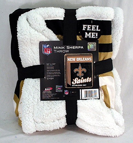 The Northwest Company NFL New Orleans Saints Old School Mink with Sherpa Back Throw, 50-Inch by 60-Inch