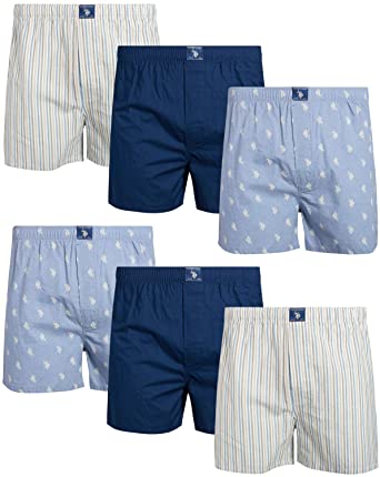 U.S. Polo Assn. Men's Cotton Woven Boxers with Functional Fly (6 Pack)