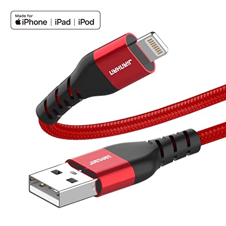 iPhone Charger Cable,JianHan [Apple MFi Certified] Lightning Cable 6.6ft Nylon Braided USB Fast Charging Cord Compatible with iPhone 11 XS Max X XR 8 Plus 7 Plus 6S 6 Plus SE 5 5s 5c,iPad,iPod (Red)