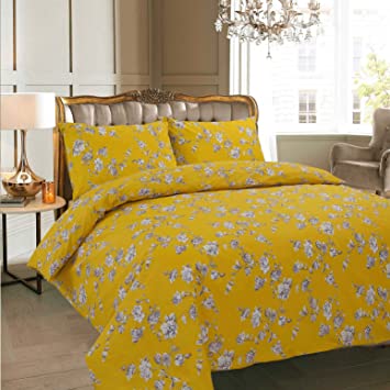 AdamLinens Luxury Duvet Cover Bedding Bed Set, Quilt Cover With Pillowcases (Claire Mustard, Single)