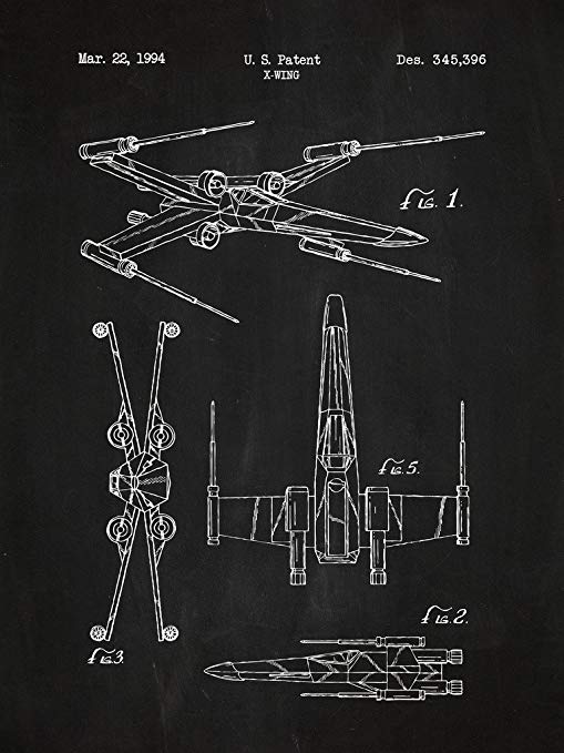 Inked and Screened Sci-Fi and Fantasy Star Wars Vehicles: X-Wing Print, Chalkboard - White Ink