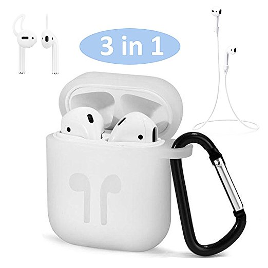 Airpods Case, Airpods Strap, Airpods Ear Hooks, Airpods Silicone Protective Cover with Earphone Sports Anti-lost Strap with Silicone Protective Earhooks, Airpods Replacement Accessories (Clear)