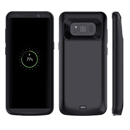 Galaxy S8 Battery Case, Moonmini Samsung Galaxy S8 Battery Charger Case Ultra Slim 5000mAh Rechargeable External Backup Portable Charger Power Bank Protective Case Cover (Black)