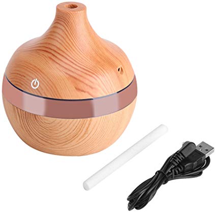 300ML Essential Oil Diffuser, USB Touch LED BPA-Free Whisper Quiet Wood Grain Air Aromatherapy Cool Mist Humidifier Purifier 7 Colors, Auto Shut-Off Features, Zero Noise