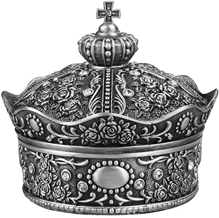 AVESON Creative Vintage Metal Alloy Crown Design Jewelry Box Ring Trinket Case Christmas Birthday Gift, Large