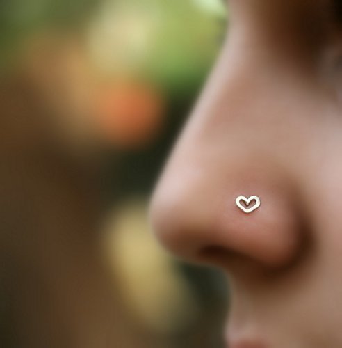 Nose Ring Stud - Cartilage Tragus Earring - Sterling Silver or Gold Filled - Open Heart -22G to 16G