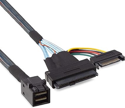 10Gtek# 12G Internal Mini SAS SFF-8643 to U.2 SFF-8639 NVMe SSD Cable with 15 pin Male SATA Power Connector, PCIe 4.0, 85 Ohm, 1.6ft/0.5m