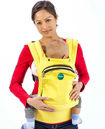 Mo m Ergonomic Baby Sling Carrier w/ Mesh Cooling Vent, Hood & Pockets (Pale Yellow)