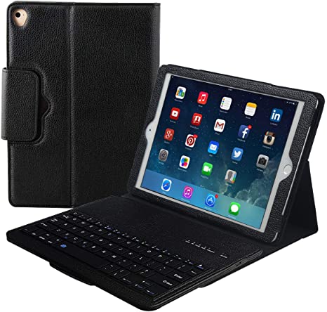 Eoso Keyboard Case for iPad Pro 9.7, iPad Air 1 and 2 Folding PU Leather Folio Cover with Removable Bluetooth Keyboard (Black)