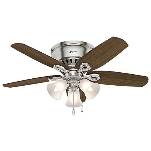 Hunter 51092 42" Builder Low Profile Ceiling Fan with Light, Brushed Nickel