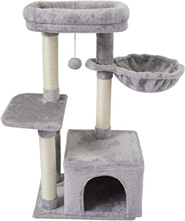 FISH&NAP US16H Cat Tree Cat Tower Cat Condo Sisal Scratching Posts with Jump Platform Cat Furniture Activity Center Play House Grey