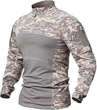 CARWORNIC Gear Men's Tactical Military Combat Shirt Cotton Army Assault Camo Long Sleeve T Shirt