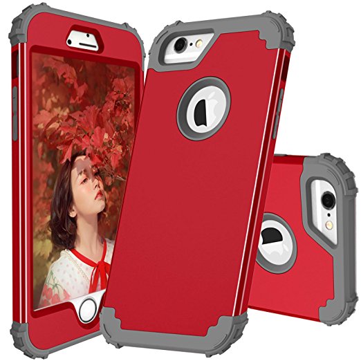 iPhone 6/6s Case,DOUJIAZ Shockproof Hybrid Heavy Duty Dual Layer High Impact Protection Case Cover for 4.7 inches iPhone 6/6s - Red/ Grey