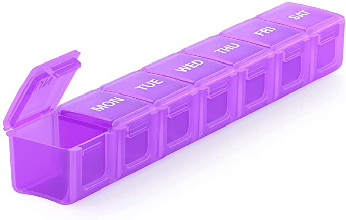 Sukuos Extra Large Weekly Pill Organizer, Sukuos XL Daily Pill Cases for Pills, Vitamin, Fish Oils or Supplements (Purple)