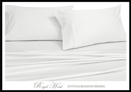 Solid White Split-King: Adjustable King Bed Size Sheets, 5PC Bed Sheet Set, 100% Egyptian Cotton, 300 Thread Count, Sateen Solid, Deep Pocket, by Royal Hotel