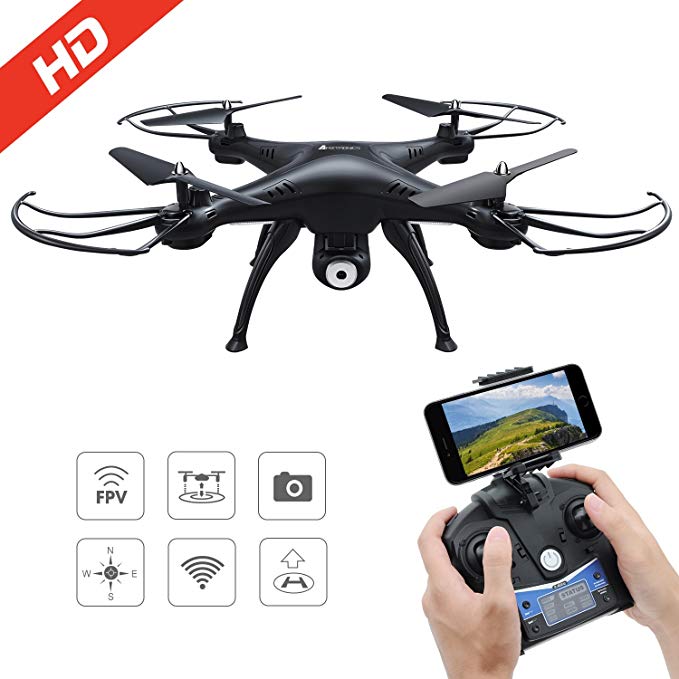 Drone with HD Camera, AMZtronics T20CW Wireless Drone FPV 2.4Ghz 720P HD Angle Adjustable Camera RC Quadcopter RTF Altitude Hold UFO with Newest Hover and 3D Flips Function