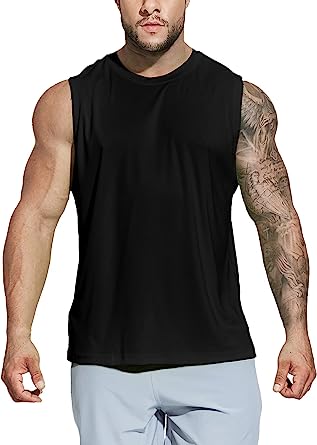 MIER Men's UPF 50  Sleeveless Workout Swim Shirts Quick Dry Running Tank Tops UV Protection Muscle Tees