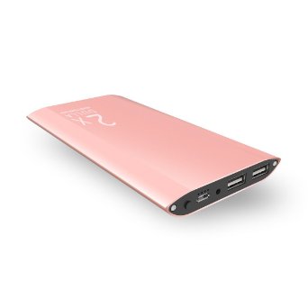 DULLA M50000 Portable Power Bank 12000mAh External Battery Charger, Ultra Slim Design with 2 USB Ports for iPhone 6s 6 Plus, iPad, Samsung Galaxy and More(rose gold)