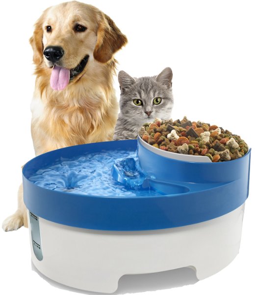 Oxgord Pet Fountain Water & Food Bowl Feeder for Dog Cats with Water Filter
