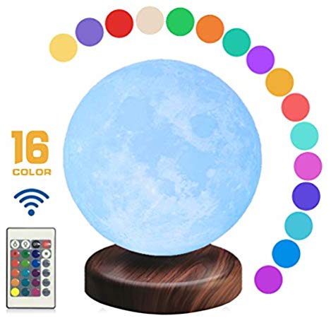LEVILUNA 16 Colors Remote Control Magnetic Levitating Moon Lamp, 7.1"/18cm Diameter, Unibody Seamless 3D Printing, PLA Material, Floating LED Decorative Table Lamp