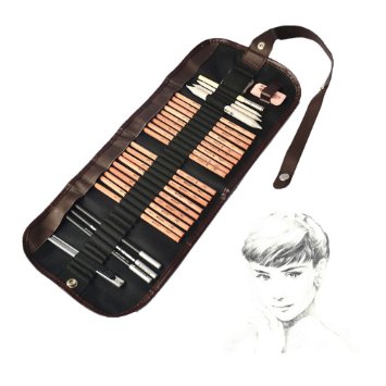 iBayam 18 Pieces Pen Charcoal Sketch Set Sketching Pencil Set of Pencils Eraser Craft Knife Pencil Extender Roll up Canvas Carry Pouch Pro Art Supply for Beginners Artist