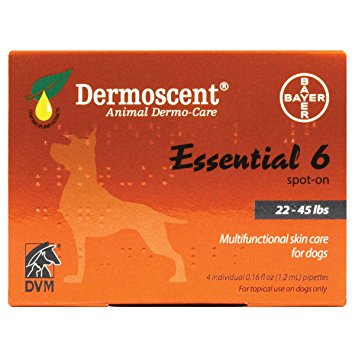 Bayer Dermoscent Essential 6 Spot-On Skin Care for Medium Dogs 22-45 lbs, 4 Tubes